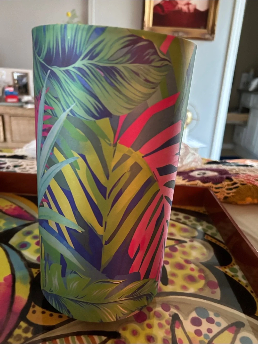 Fabric Fern Accent Light - Pink & Green Tropical Shade